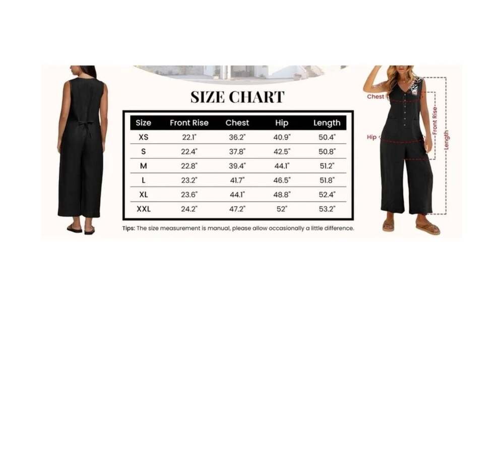 Women's Sleeveless Cotton Linen Blend V-Neck Button-Down Wide-Leg Jumpsuit - Picture 7 of 15